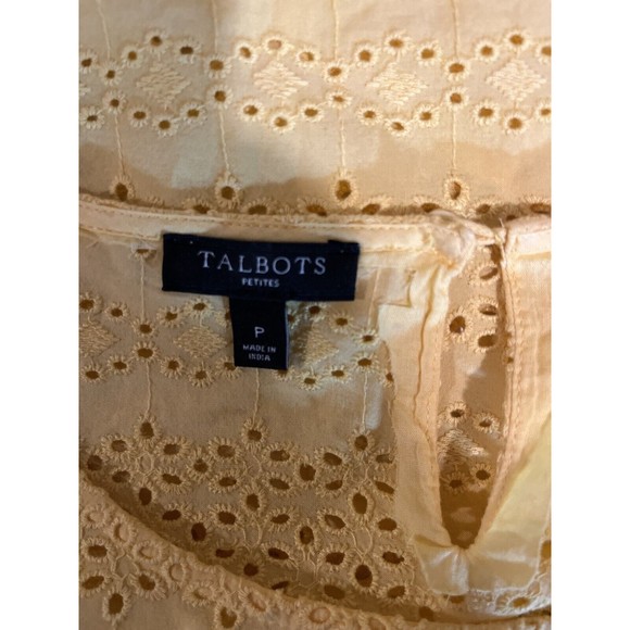 Talbots Petites Women's Yellow Eyelet Cotton Short Sleeve Top - P  Zippered Side - Picture 4 of 12